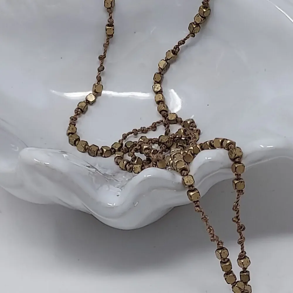 Lucky Brand Pendant Necklace Aged Gold Tone Stone Metal Rhinestone Charms Boho